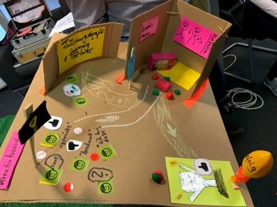 Ein Bild, das Kinderkunst, Im Haus, Klebezettel, Spielzeug enthält.